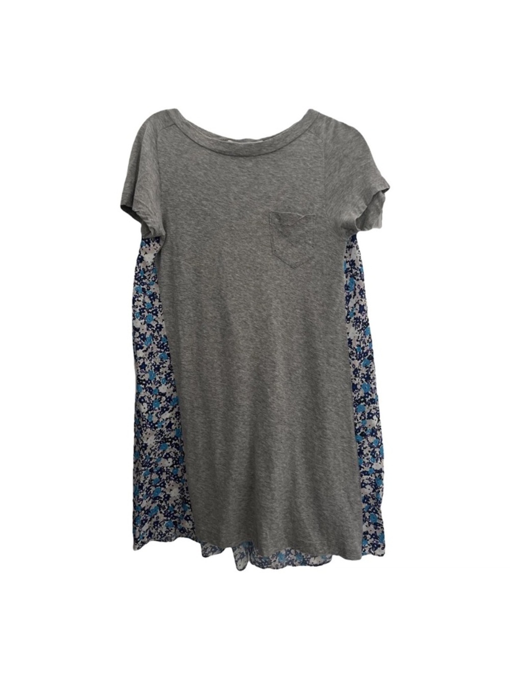 Sacai Gray Tee Dress with Blue Floral Side Panels